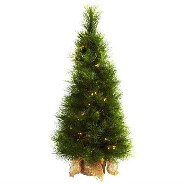 Nearly Natural 3’ Christmas Tree w/Burlap Bag & Clear Lights