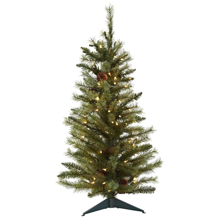 Nearly Natural 3’ Christmas Tree w/Pine Cones & Clear Lights