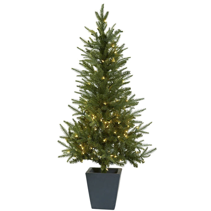 Nearly Natural 4.5' Christmas Tree w/Clear Lights & Decorative Planter