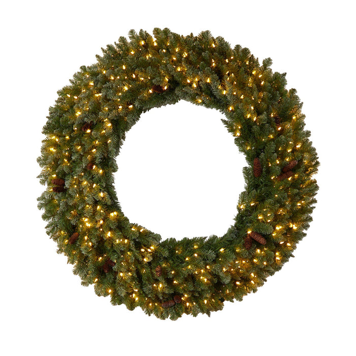 Nearly Natural 5’ Flocked Artificial Christmas Wreath with Pinecones