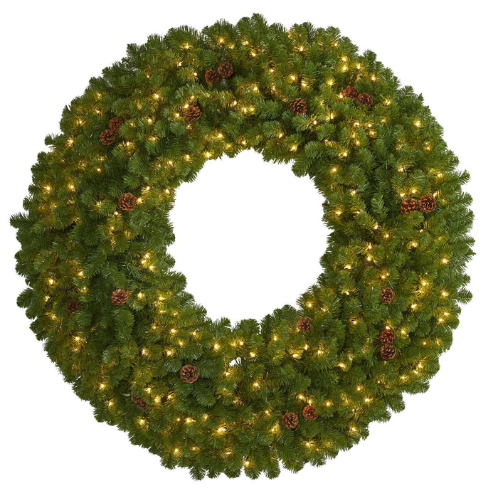 Nearly Natural 5’ Giant Artificial Christmas Wreath with 280 Warm White Lights and Pine Cones