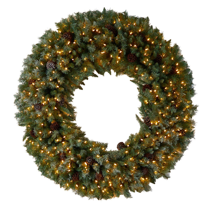 Nearly Natural 5’ Giant Flocked Christmas Wreath with Pinecones