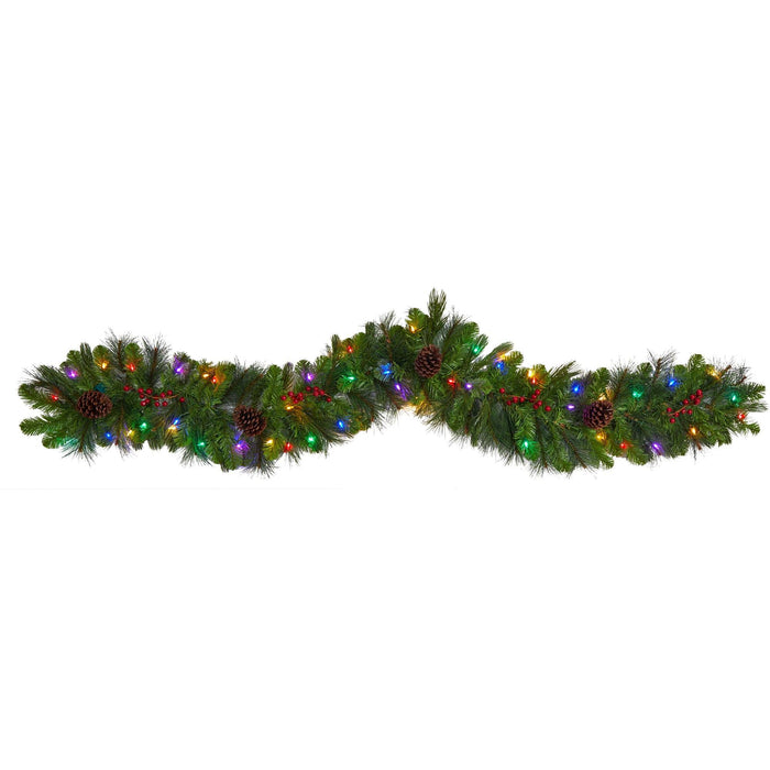 Nearly Natural 6' Colorado Fir Artificial Christmas Garland with 50 Multicolored LED Lights