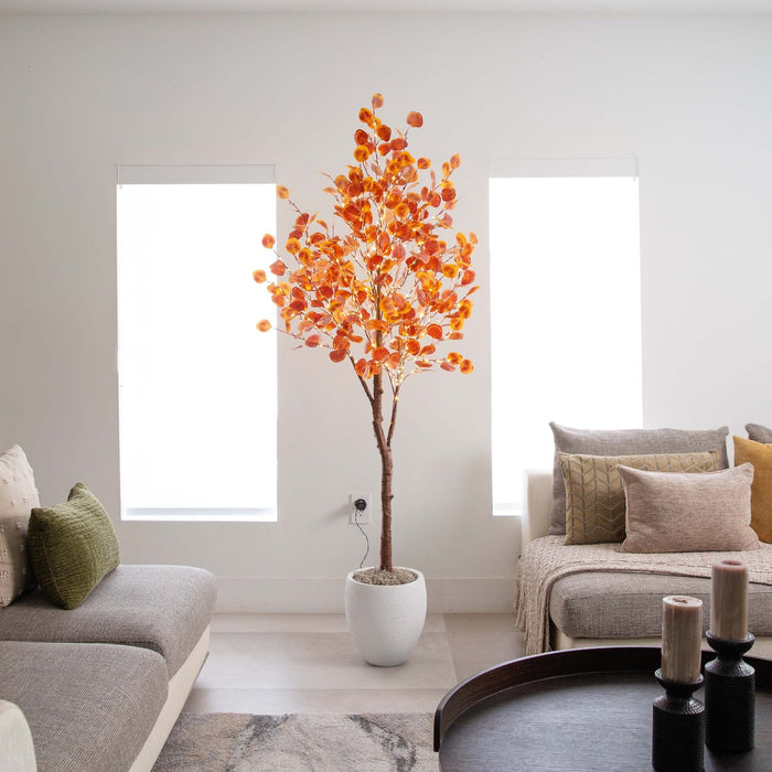 Nearly Natural 6’ Pre-Lit Autumn Eucalyptus Artificial Fall Tree with 300 Warm White LED Lights