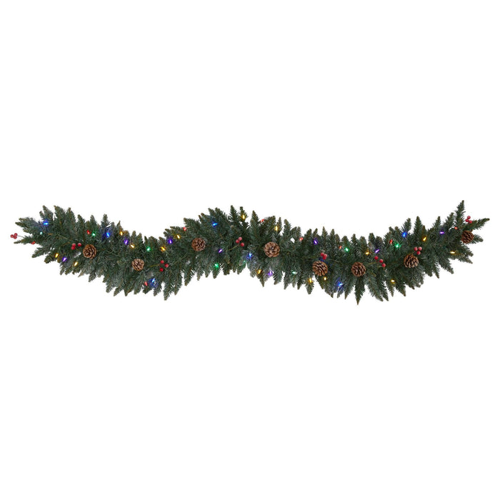 Nearly Natural 6' Snow Dusted Artificial Christmas Garland with 50 Multicolored LED Lights