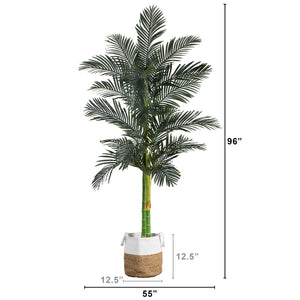 8’ Golden Cane Artificial Palm Tree in Handmade Natural Cotton Planter