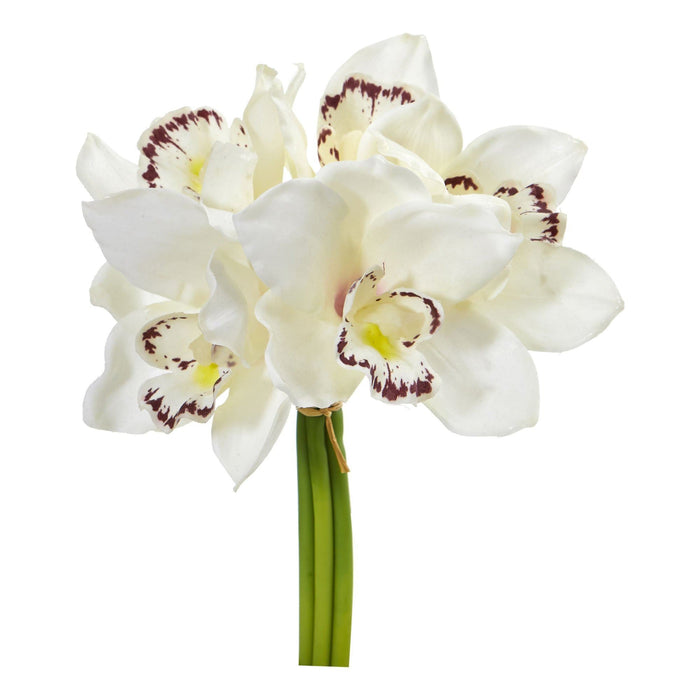 Nearly Natural 9” Cymbidium Orchid Artificial Flower Bundle (Set of 6) in Cream