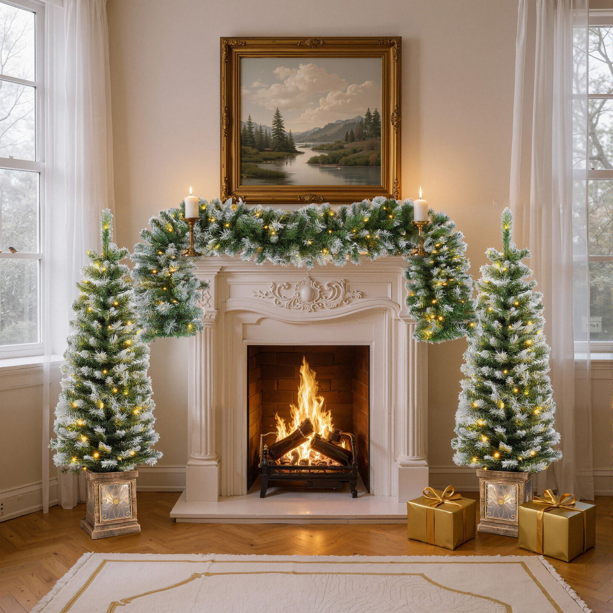 Artificial Christmas 3 Piece Set Wreath And 2 Entrance Trees With LED Lights - view 2