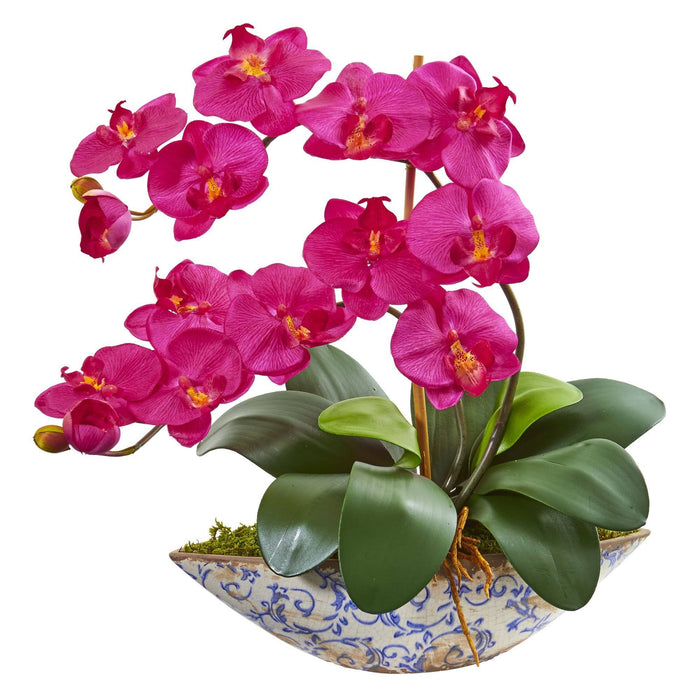 Nearly Natural Silk Phalaenopsis Orchid Artificial Arrangement in Vase in Beauty