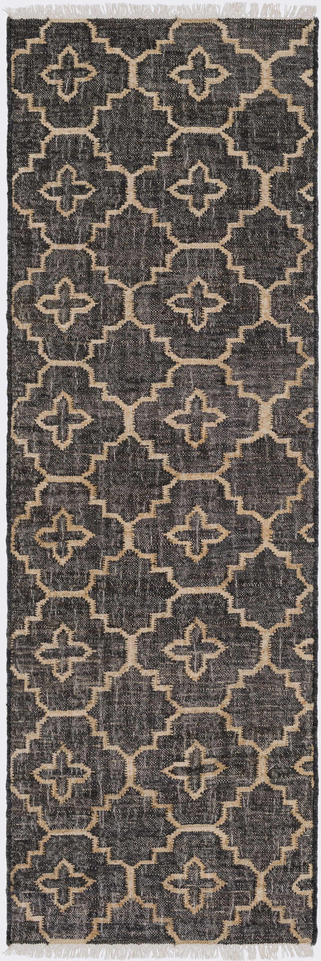 Astoria Black&Tan Trellis Fringed Jute Carpet - Clearance