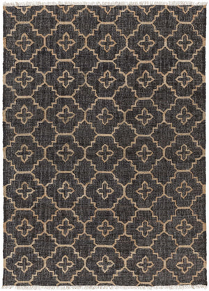 Astoria Black&Tan Trellis Fringed Jute Carpet - Clearance