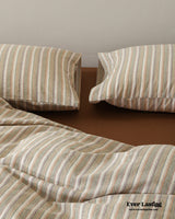 Ava Vintage Striped Cotton Bedding Set / Beige Solid