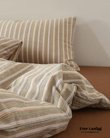 Ava Vintage Striped Cotton Bedding Set / Beige Solid