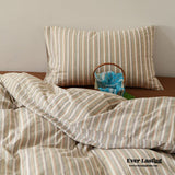 Ava Vintage Striped Cotton Bedding Set / Beige Solid