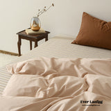 Ava Vintage Striped Cotton Bedding Set / Beige Solid