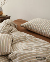 Ava Vintage Striped Cotton Bedding Set / Beige Solid