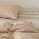 Ava Vintage Striped Cotton Bedding Set / Beige Solid