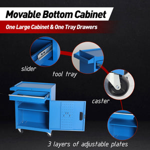 Tool Chest, 5 Drawer Rolling Tool Storage Cabinet With Detachable Top Tool Box, Liner, Universal Lockable Wheels, Adjustable Shelf, Locking Mechanism, Metal Tool Cart For Garage Workshop