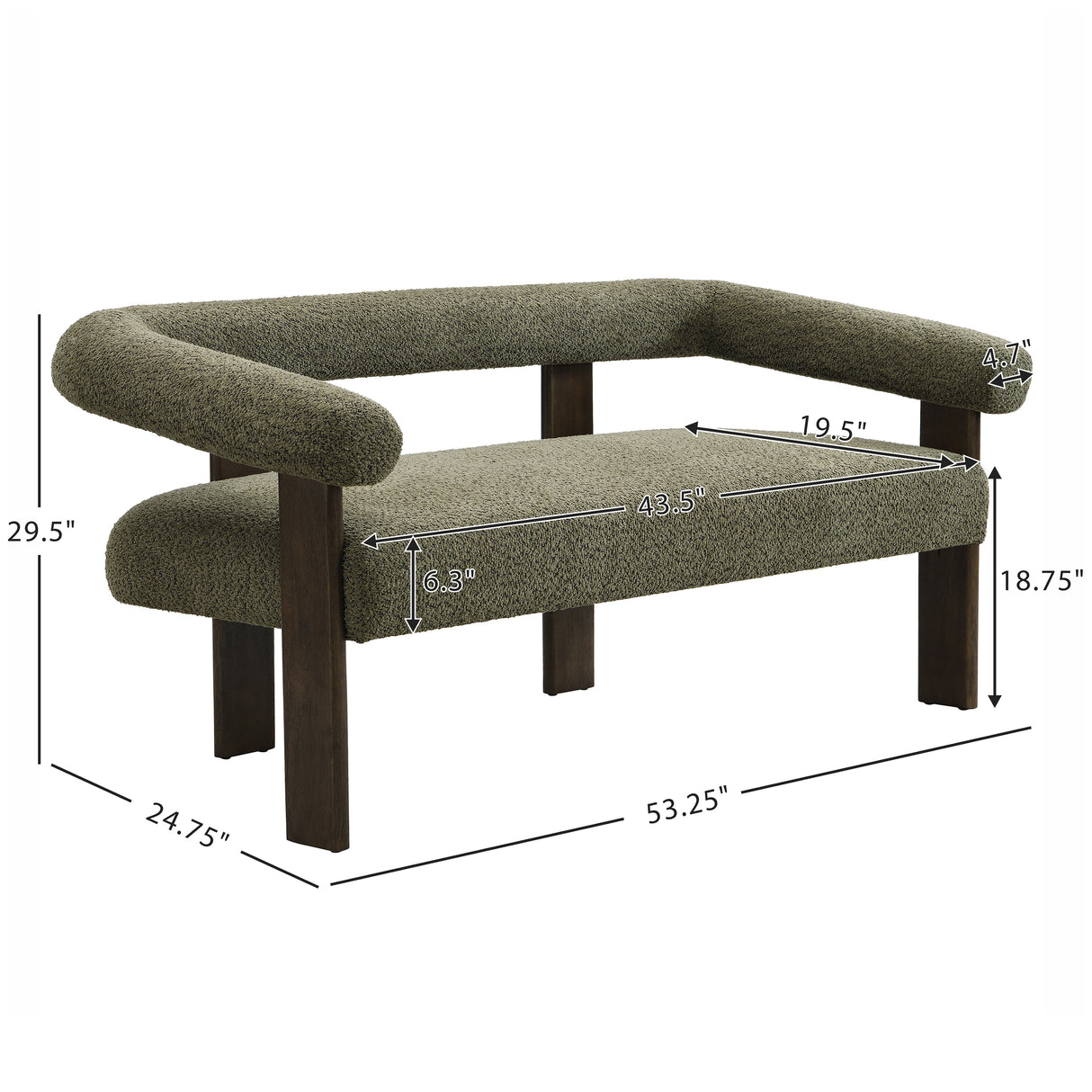 Round Armrest Loveseat (Green + Brown)