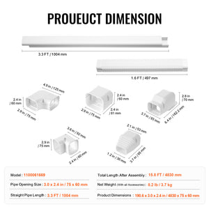 Mini Split Line Set Cover 3 Inch W x 15.8 Ft L PVC Decorative Pipe Line Cover