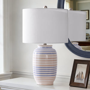 Modern Ceramic Table Lamp, 25 Inches, White with Linen Shade
