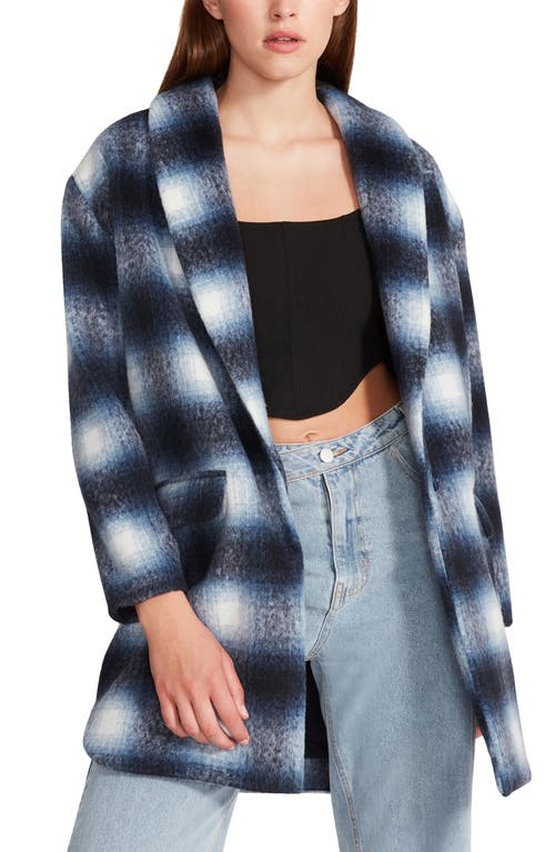 Steve Madden Zoey Brushed Plaid Jacket in Peacoat Navy , Size Medium