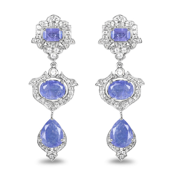7.73 Carat Genuine Tanzanite and White Topaz .925 Sterling Silver Earrings