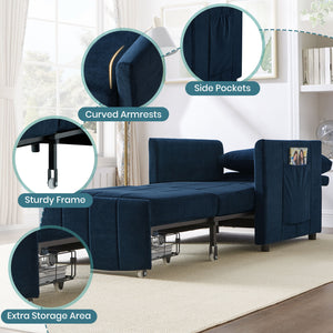 Upholstered Convertible Sleeper Sofa With 5 Position Backrest, Side Pockets, Storage