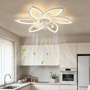 30" White Flower 6 Speeds Flush Mount Ceiling Fan