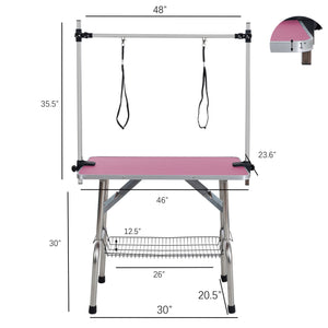 Folding Dog Pet Grooming Table Stainless Steel Frame Rubber Mat On Board With Adjustable Arm And Clamps Pet Dog Cat Grooming Table