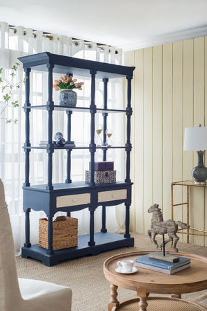 4 Tier Wooden Shelf With Two Drawers - Antique Navy Blue
