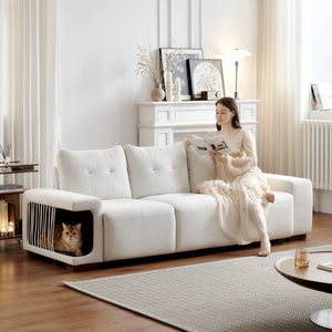 3 Seater Sofa Couch For Living Room, Modern Couches For Small Space, Cat Nest Sofa, For Cat Friendly, Comfy Couch With Waterproof And Cat Scratch Resistant Fabric
