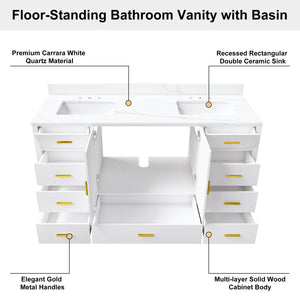 60" Solid Wood Bathroom Vanity with 2 Sinks