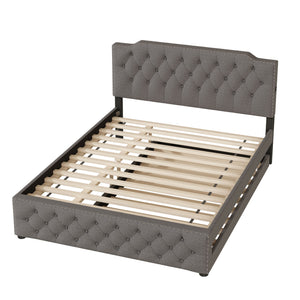 Upholstered Platform Bed With Trundle And 2 Sets Of USB Ports On Each Side, Fabric