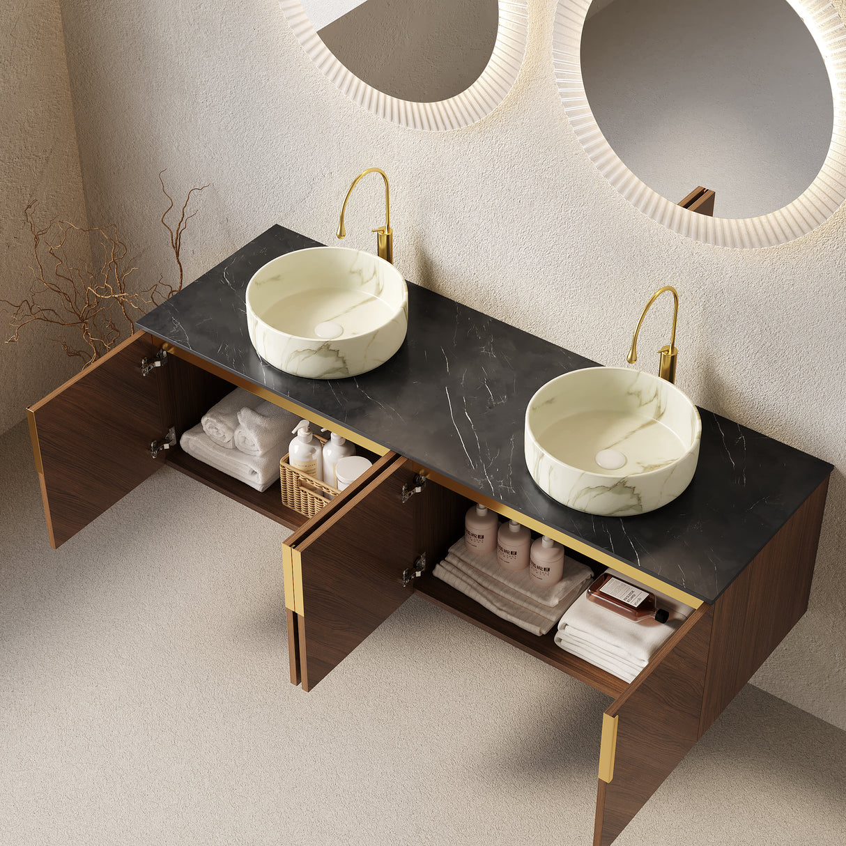 ARAI 60" Bathroom Vanity with Floating Plywood Cabinet and Ceramic Basin