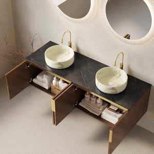 ARAI 60" Bathroom Vanity with Floating Plywood Cabinet and Ceramic Basin