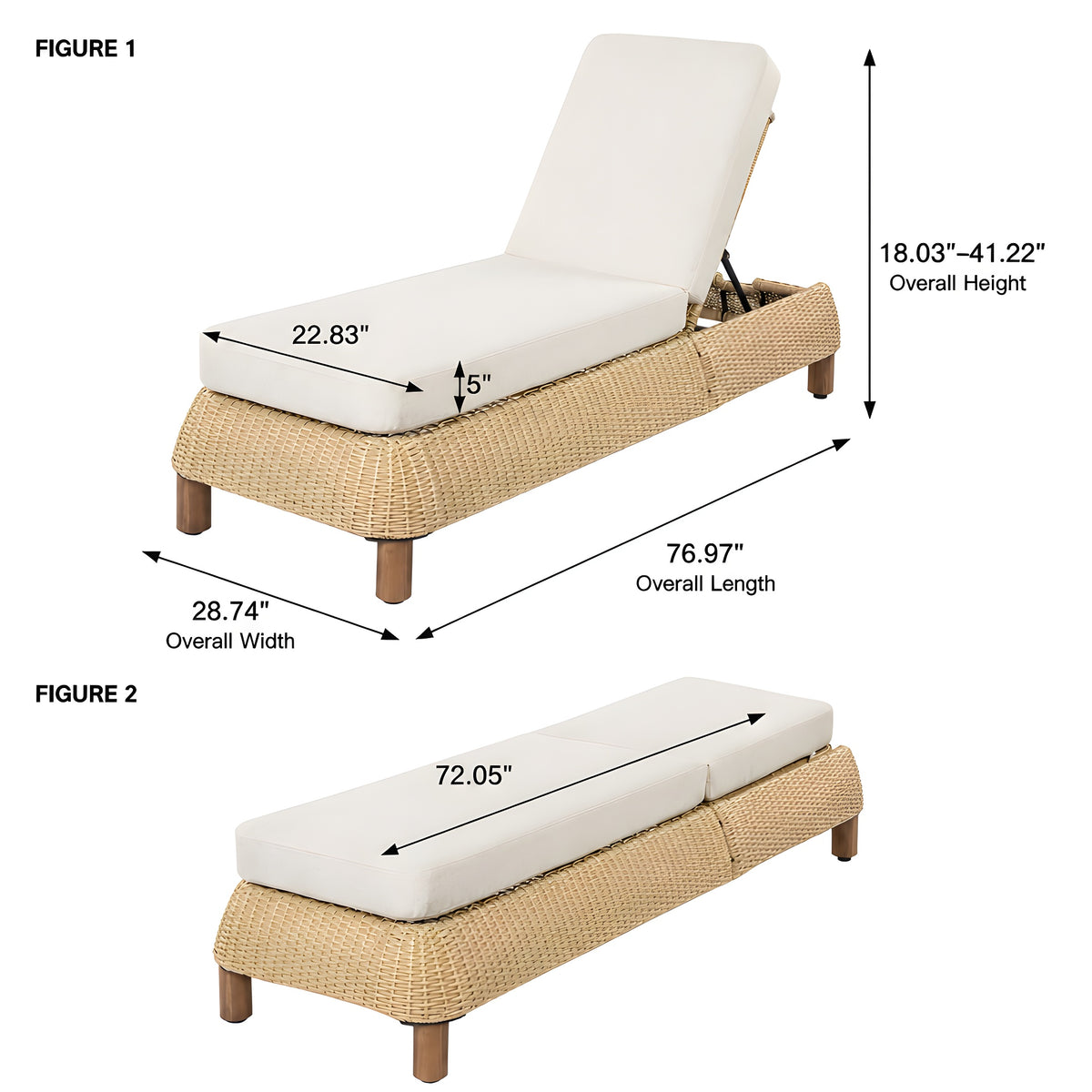 Adjustable Outdoor Wicker Chaise Lounge Chairs Set of 2