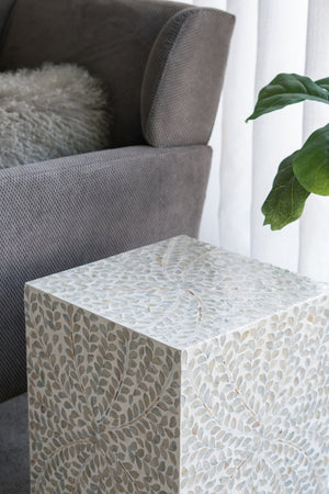 14x14x18" Square Accent Stool with Capiz Shell Finish