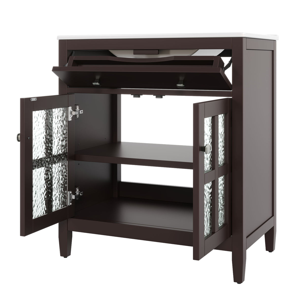 Bathroom Vanity With Ceramic Sink, Adjustable Shelf & Tip Out Tray