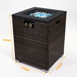 Propane Gas Square Fire Pit, Tile Tabletop With Beautiful Wicker Base For Outside