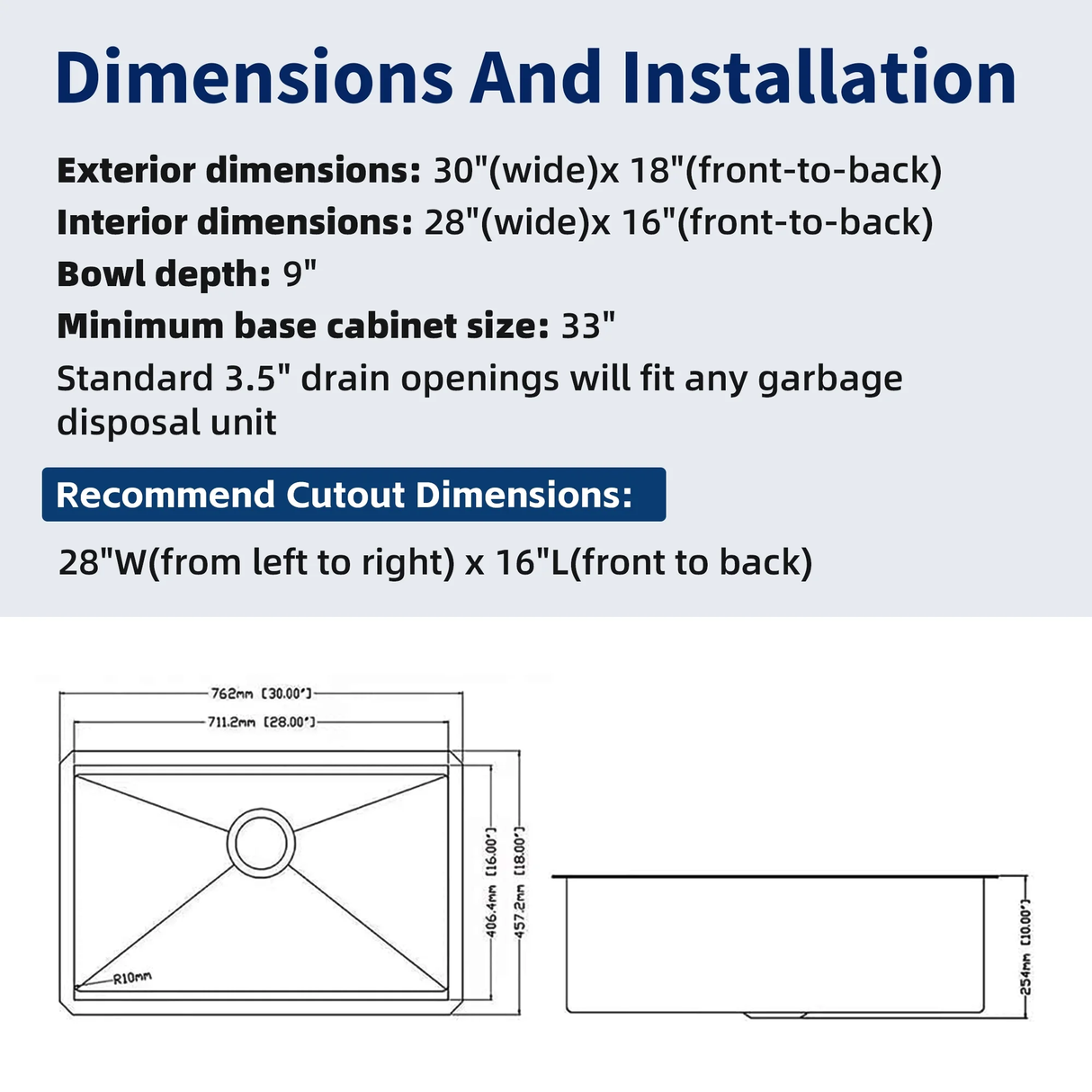 30" Undermount Workstation Stainless Steel Kitchen Sink
