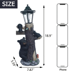 Black Bear Statue Welcome Sign Garden Statue with Solar Light