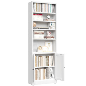 Bookcase Tall 5-Tier Adjustable Storage Shelf With Door Deep - White