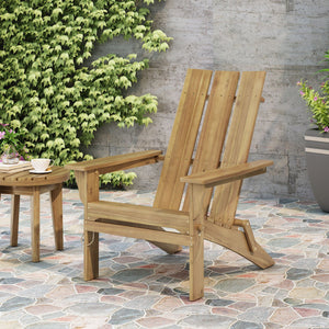 Outdoor Foldable Adirondack Chair With Slat Back - Natural