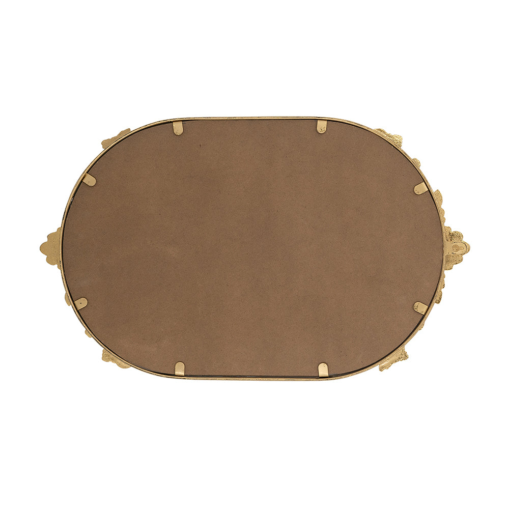 Decorative Mirror Tray with Gold Iron Frame and Floral Accents, 22.7 x 13.6 Inches