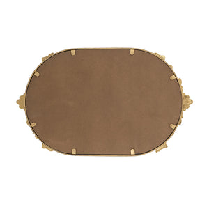 Decorative Mirror Tray with Gold Iron Frame and Floral Accents, 22.7 x 13.6 Inches