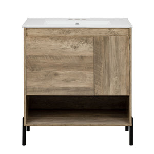 Bathroom Vanity Cabinet With Sink, Sliding Drawer, Soft Closing Door, Open Shelf - Natural Wood