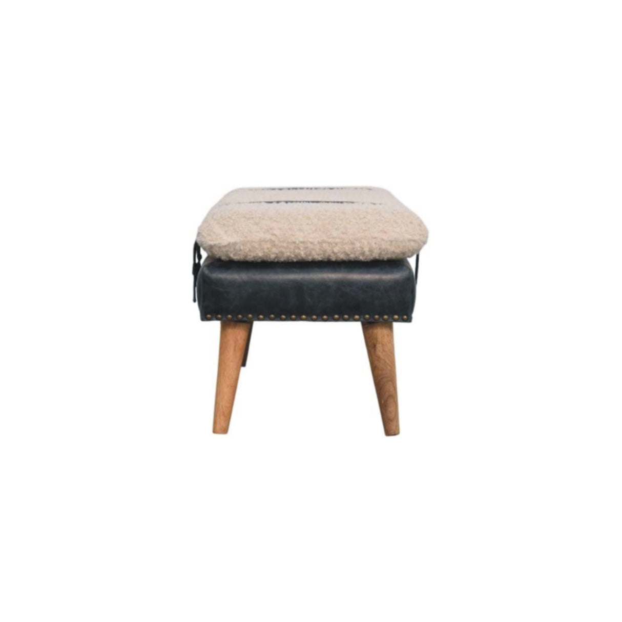 Boucle x Leather Upholstered Bench, Nordic Legs