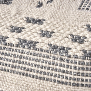Karim - Faux Yarn Large Pouf, Durable - Ivory / Gray