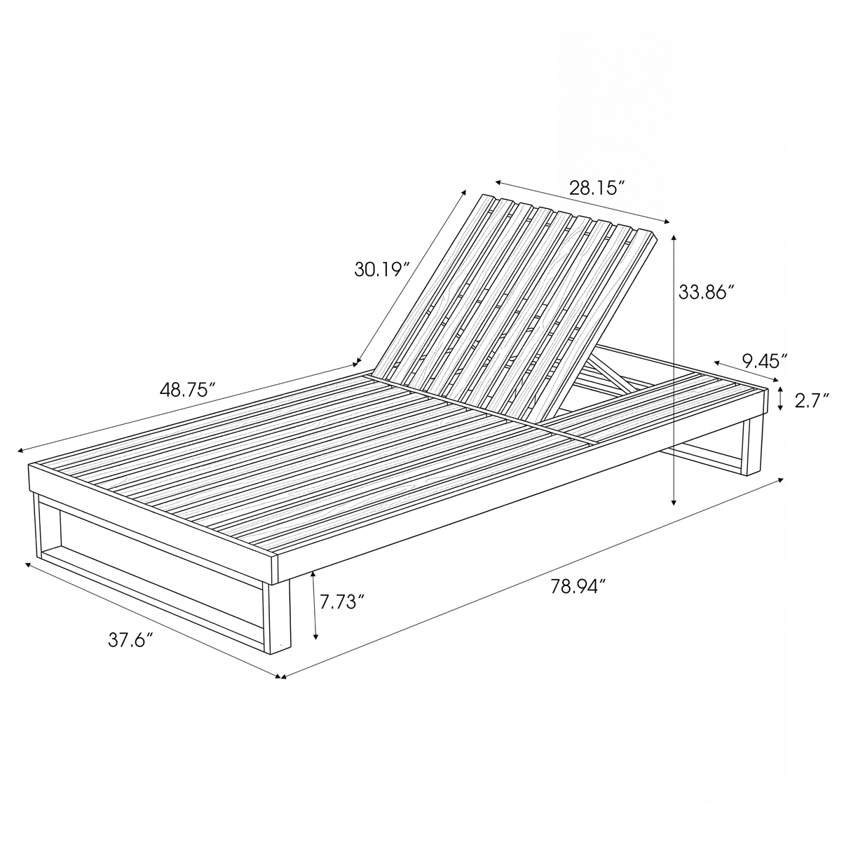 Teak Finish Acacia Wood Chaise Lounge with 4-Inch Cushion
